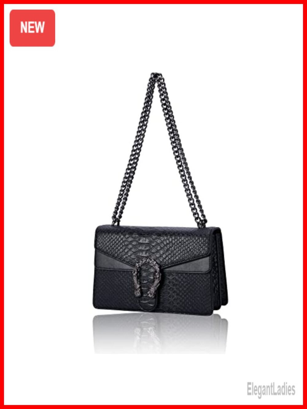 PU Leather Snake Print Crossbody Satchel Purse Chain Strap Women Handbag